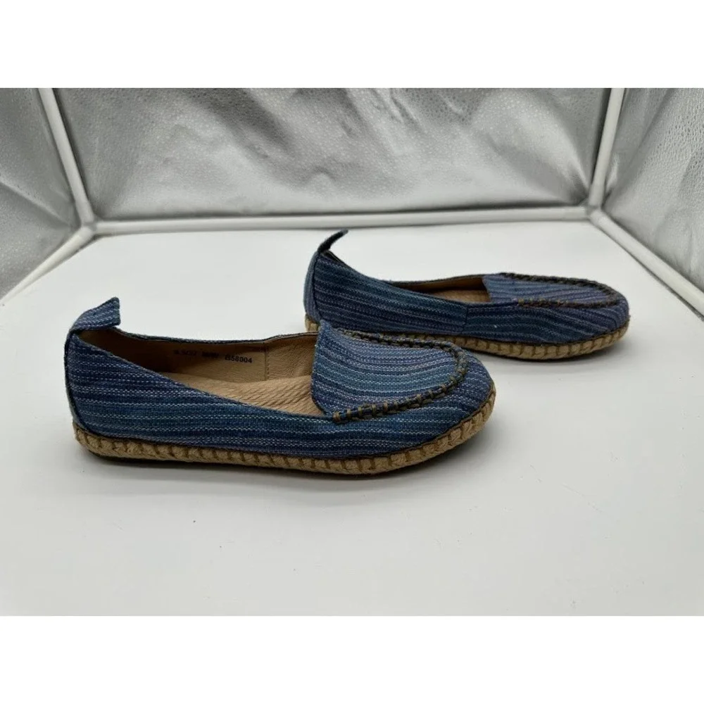 Born B58004 Blue Striped Fabric Espadrille Loafers Womens‎ 6.5 Slip On Shoes